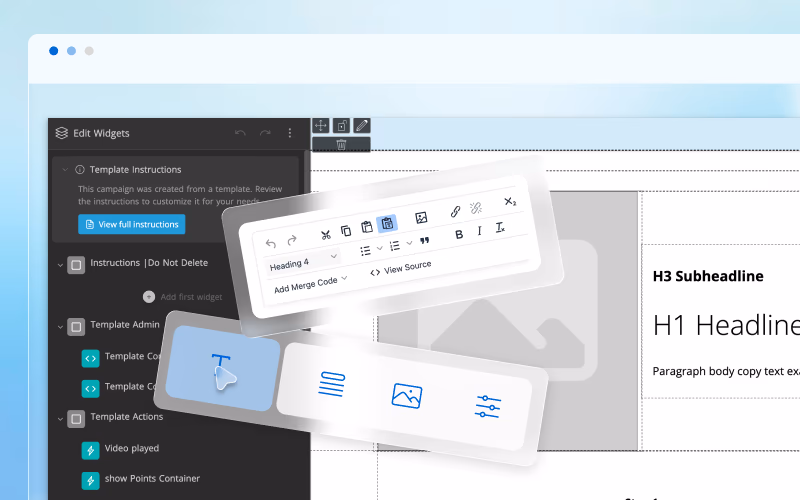 ShortStack drag-and-drop campaign builder with widgets and text editing