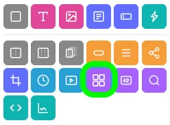 The Add Widgets panel with the Entry Display Widget icon, four squares in a grid, circled in green.