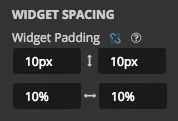 Widget Spacing settings with Widget Padding set to 10 pixels top and bottom and 10 percent left and right.