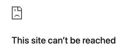 A browser error page showing a sad-face document icon above the message This site can't be reached.