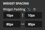 Widget Spacing settings with Widget Padding set to 10 pixels top and bottom and 80 pixels left and right.