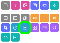 The Add Widgets panel with the Video Widget icon, a play button, circled in green.